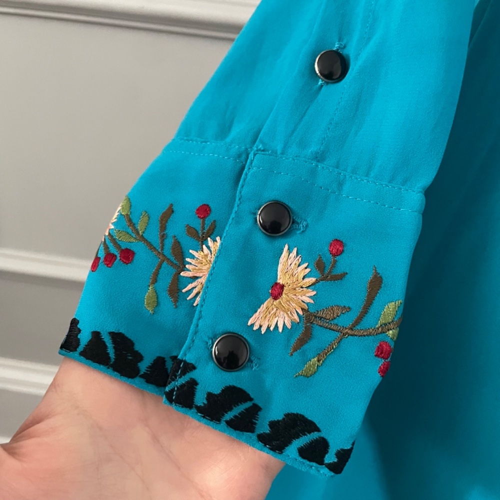 Amazing Blue Collared Button Down Tunic Blouse Wi… - image 4